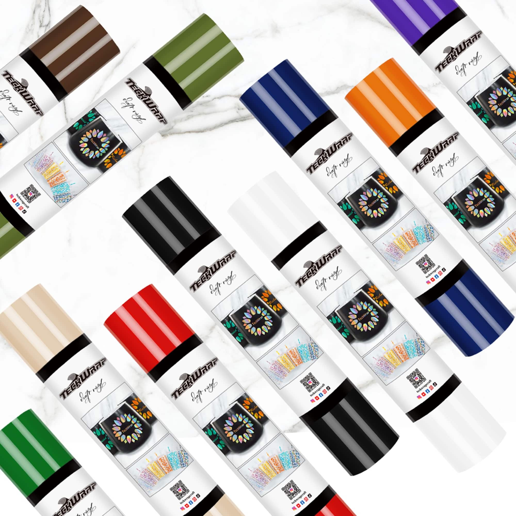 TeckWrapCraft Basic Glossy Vinyl Roll Bundle, 60"